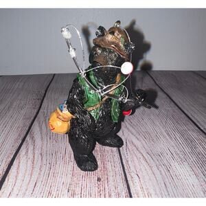 Dark Brown Black Bears Fishing Outdoor Adventure Christmas Ornaments Resin